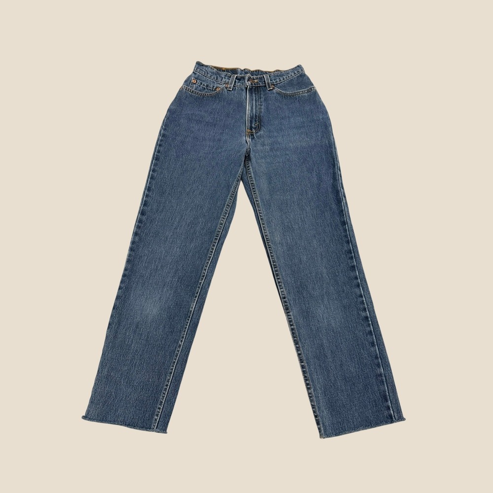 Vintage Levis 512 Slim Fit Tapered Leg Jeans Blue High Rise Raw Hem 7 Long